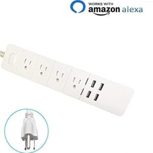 WiFi Smart Echo Power Strip Surge Protector,4 Smart Plugs and 4 USB Charging Ports for Multi Outlet Socket Extension Cord, Compatible with Alexa, Voice Controlled by Amazon Echo Dot (White)
