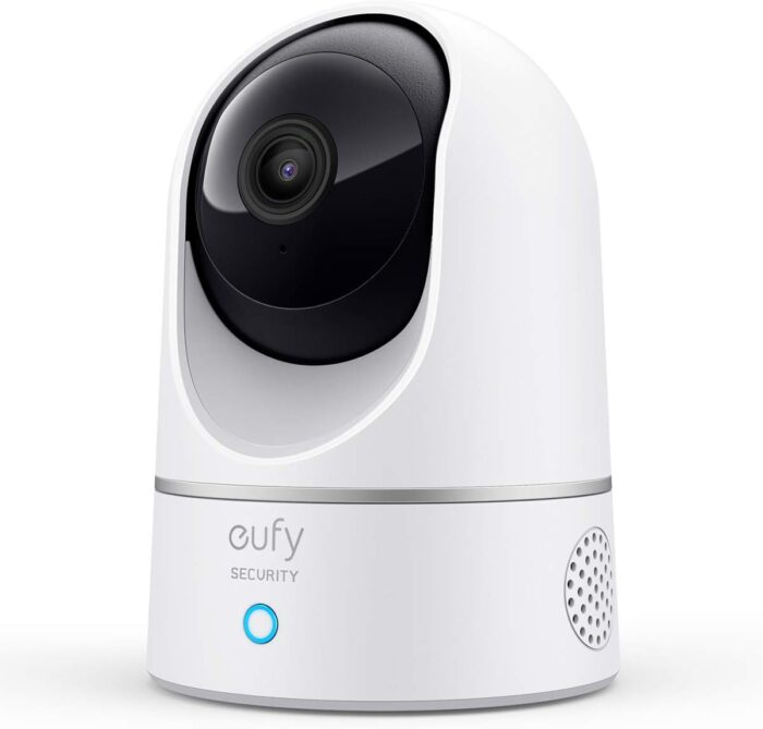 eufy Security Indoor Cam E220, Camera for home Security, Pan & Tilt, Dog/Pet Camera, 2K Wi-Fi Plug-in, Motion Tracking, Motion Only Alerts, Night Vision, HomeBase 3 Compatible, Voice Assistant Support