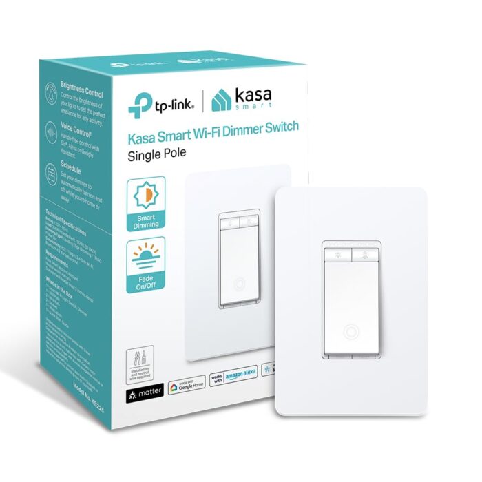 Kasa Matter Smart Dimmer Switch: Voice Control w/Siri, Alexa & Google Assistant | UL Certified | Timer & Schedule | Easy Guided Install | Neutral Wire Required | Single Pole | 2.4GHz Wi-Fi | KS225