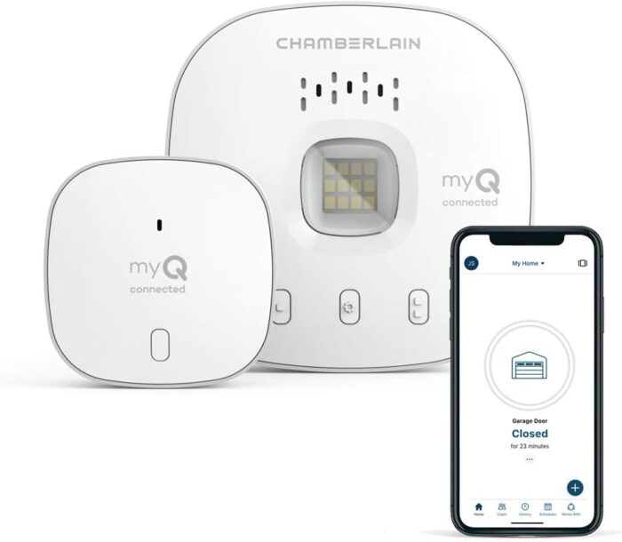 CHAMBERLAIN Smart Garage Control - Wireless Garage Hub and Sensor with Wifi & Bluetooth - Smartphone Controlled, myQ-G0401-ES, White