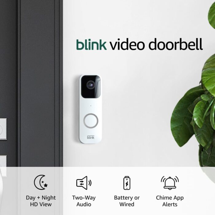 Blink Video Doorbell (newest model), Two-way audio, HD video, motion and chime app alerts, and Alexa enabled — wired or wire-free (White)