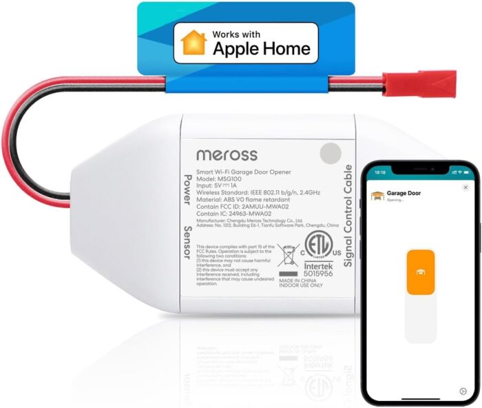 meross Smart Garage Door Opener Remote, Compatible with Apple HomeKit, Amazon Alexa, Google Assistant, SmartThings, Multiple Notification Modes, No Hub Needed