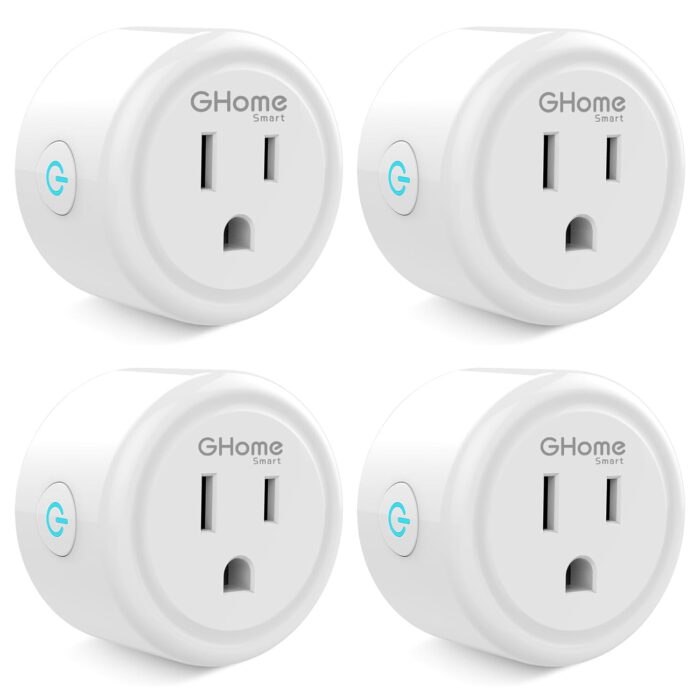 GHome Smart Mini Plug Compatible with Alexa and Google Home, WiFi Smart Outlet Socket Remote Control with Timer Function, Only Supports 2.4GHz Network, No Hub Required, ETL FCC Listed (4 Pack), White