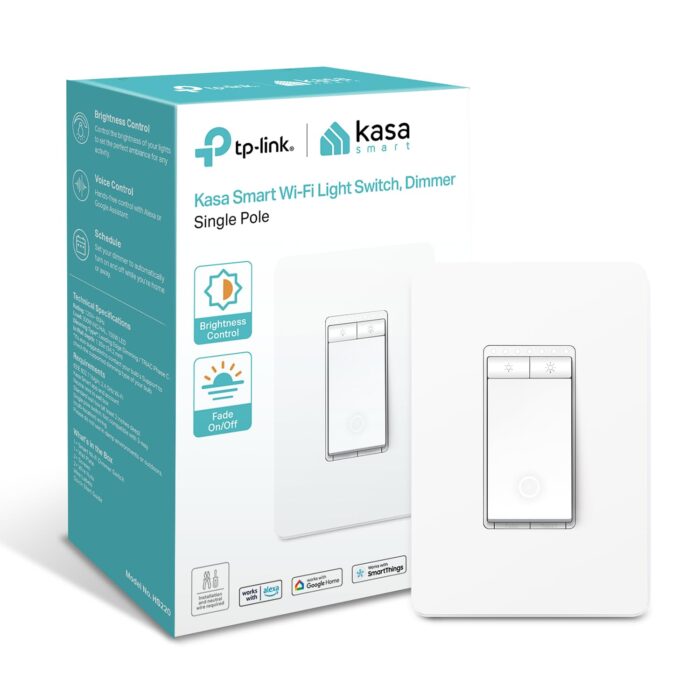 Kasa Smart Dimmer Switch HS220, Single Pole, Needs Neutral Wire, 2.4GHz Wi-Fi Light Switch Works with Alexa and Google Home, UL Certified, No Hub Required, 1 Pack