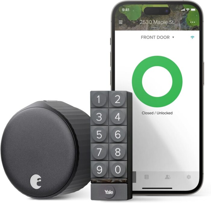 August Home Matte Black Wi-Fi Smart Lock and Smart Keypad, Keyless Door Lock for Front Entry Door, Great for Guests and Vacation Rentals, AUG-SL05-KY1-G05