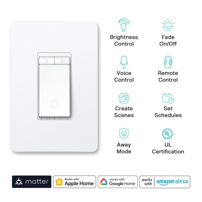 Kasa Matter Smart Dimmer Switch: Voice Control w/Siri, Alexa & Google Assistant | UL Certified | Timer & Schedule | Easy Guided Install | Neutral Wire Required | Single Pole | 2.4GHz Wi-Fi | KS225 - Image 2