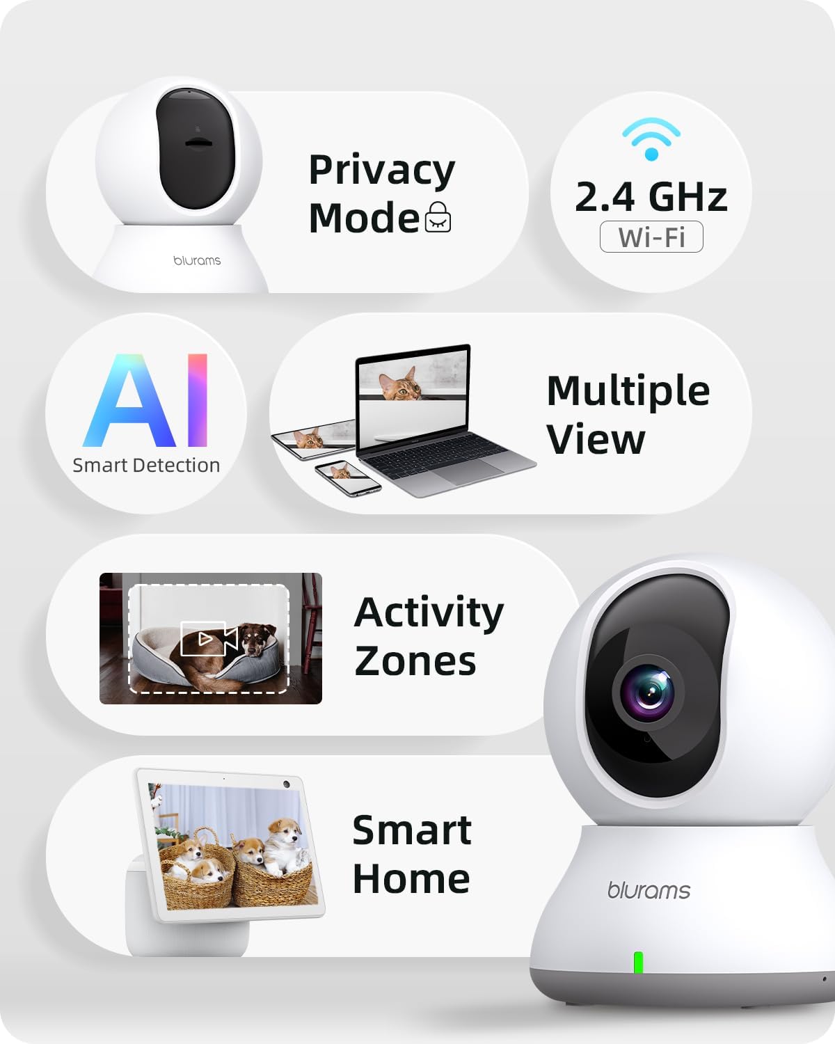 blurams Indoor Camera 2K, 5G&2.4GHz Security Camera, 360° Pet Camera for Home Security w/Motion Tracking, Phone App, 2-Way Audio, IR Night Vision, Siren, Works with Alexa & Google Assistant - Image 3