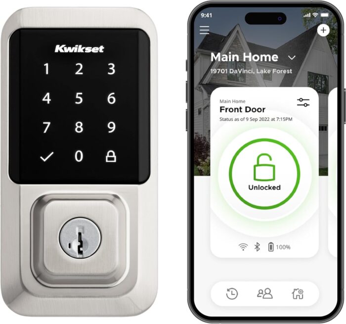 Kwikset Halo Wi-Fi Smart Lock, Keyless Entry Door Deadbolt, Geofence Auto-Unlock, Grade AAA Certified, No Hub Easy Install, Satin Nickel Lifetime Finish Warranty, Touchscreen