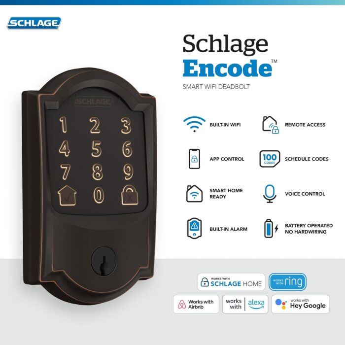 Schlage Encode Smart Wi-Fi Deadbolt with Camelot Trim in Aged Bronze - Image 2