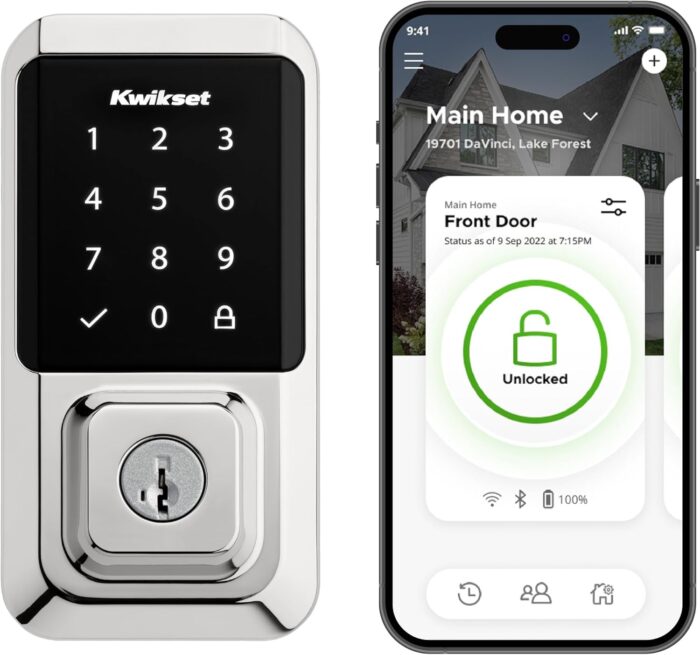 Kwikset Halo Wi-Fi Smart Lock, Keyless Entry Door Deadbolt, Geofence Auto-Unlock, Grade AAA Certified, No Hub Easy Install, Polished Chrome Lifetime Finish Warranty, Touchscreen