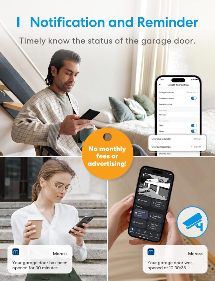 meross Smart Garage Door Opener Remote, Compatible with Apple HomeKit, Amazon Alexa, Google Assistant, SmartThings, Multiple Notification Modes, No Hub Needed - Image 5