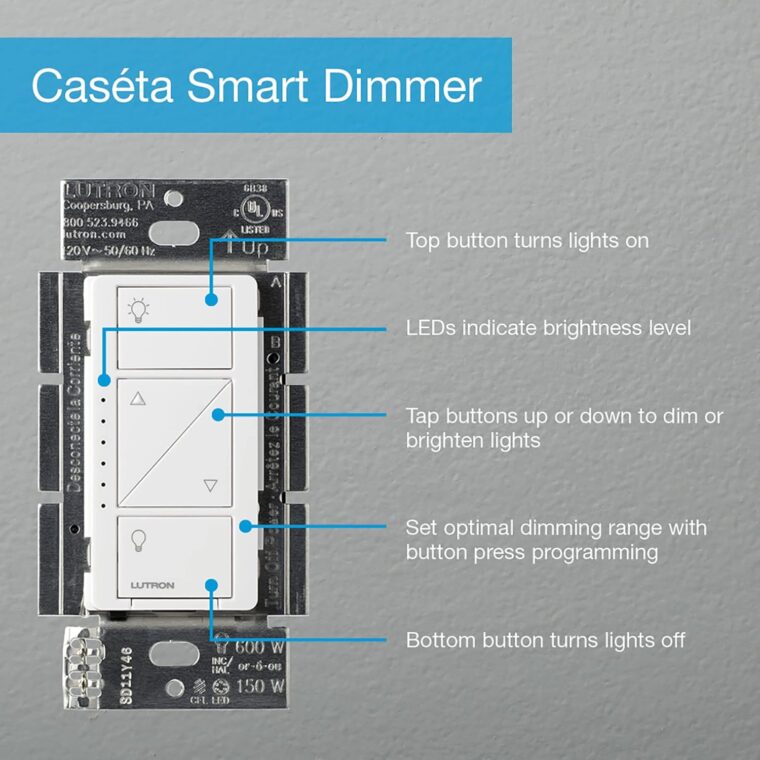 Lutron Caseta Smart Lighting Kit w/ Hub, 2 Original Dimmer Switches, 2 Pico Remotes, & More, for LED Bulbs, Works w/ Alexa, Apple Homekit, Google Home, 150W Single-Pole/3-Way, P-BDG-PKG2W-A - Image 14