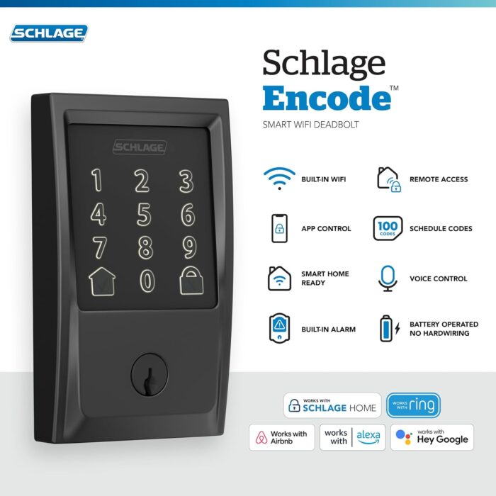 Schlage Encode Smart Wi-Fi Deadbolt with Century Trim in Matte Black - Image 2