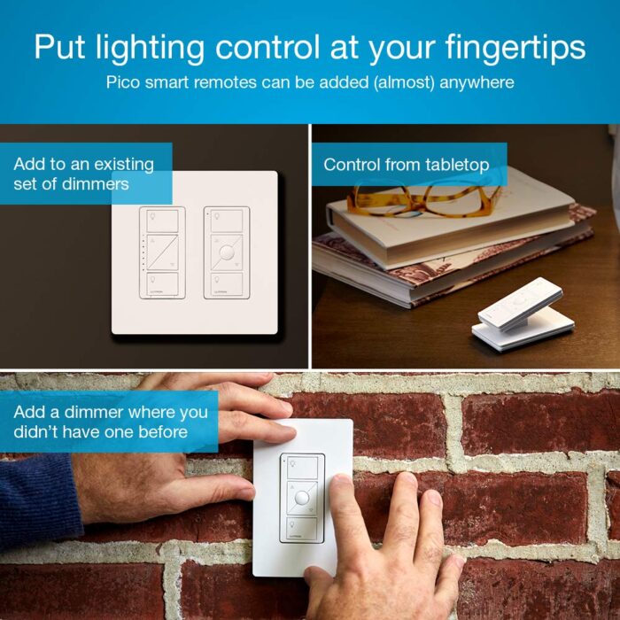 Lutron Caseta Smart Lighting Kit w/ Hub, 2 Original Dimmer Switches, 2 Pico Remotes, & More, for LED Bulbs, Works w/ Alexa, Apple Homekit, Google Home, 150W Single-Pole/3-Way, P-BDG-PKG2W-A - Image 9