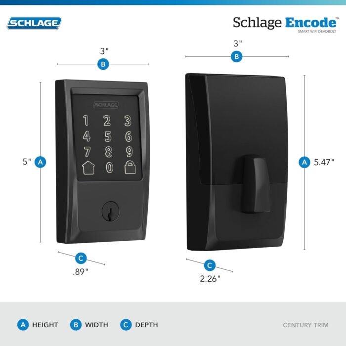 Schlage Encode Smart Wi-Fi Deadbolt with Century Trim in Matte Black - Image 3