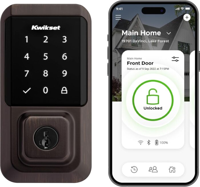 Kwikset Halo Wi-Fi Smart Lock, Keyless Entry Front Door Touchscreen Deadbolt, App Control, Grade AAA Certified, Easy Install No Hub, Venetian Bronze Finish, Digital Remote Lock