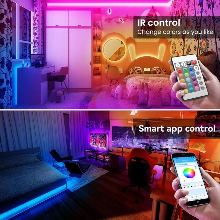 TJOY 100ft Bluetooth LED Strip Lights, Music Sync LED Lights Strip, RGB Color Changing LED Lights with Remote,Smart Phone APP Control, LED Lights for Bedroom,TV,Room DIY (APP+Remote +Mic) - Image 2