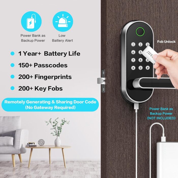 Keyless-Entry Fingerprint Smart Door Lock: Sifely Digital Electronic Lock with Code Passcode, Electric Door Knob, Biometric Door Handle Lock, Perfect for Exterior/Interior/Entry/Bedroom Doors (Silver) - Image 3