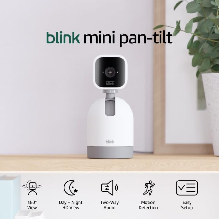 Blink Mini Pan-Tilt Camera (newest model), Rotating indoor plug-in smart security camera, two-way audio, HD video, motion detection, Works with Alexa (White)