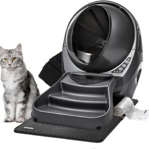 Litter-Robot 3 Connect Core Bundle by Whisker, Grey - Includes Automatic, Self-Cleaning Litter Box, LitterTrap Mat, Fence, Ramp, 25 Liners, 3 Carbon Filters & WhiskerCare 1-Year Warranty