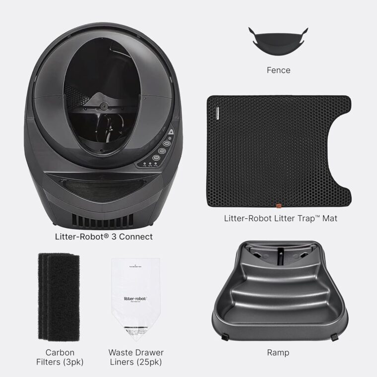 Litter-Robot 3 Connect Core Bundle by Whisker, Grey - Includes Automatic, Self-Cleaning Litter Box, LitterTrap Mat, Fence, Ramp, 25 Liners, 3 Carbon Filters & WhiskerCare 1-Year Warranty - Image 2