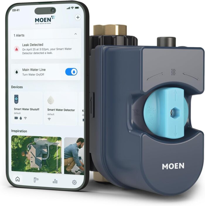 Moen 900-001 Flo Smart Water Monitor and Automatic Shutoff Sensor, Wi-Fi Water Leak Detector for 3/4-Inch Diameter Pipe