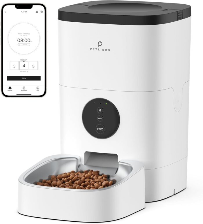 PETLIBRO Automatic Cat Feeder, Wi-Fi Automatic Cat Food Dispenser with Timer Interactive Voice Recorder, Auto Cat Feeder with 1-4 Meals Control Dry Food