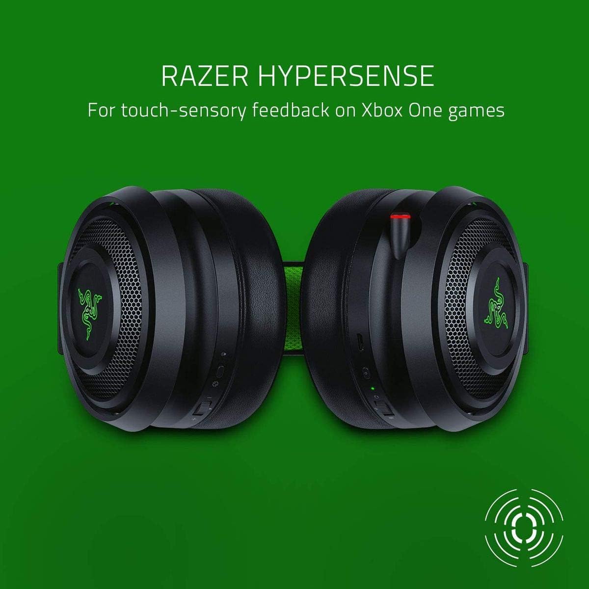 Razer Nari Ultimate Wireless 7.1 Surround Sound Gaming Headset: HyperSense Haptic Feedback - Auto-Adjust Headband - Retractable Mic – for Xbox Series X & S, Xbox One - Black/Green - Image 5