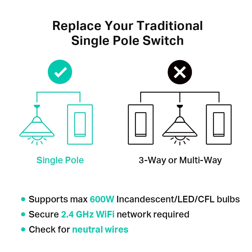Kasa Matter Smart Light Switch: Voice Control w/Siri, Alexa & Google Assistant, UL Certified, Timer & Schedule, Easy Guided Install, Neutral Wire Required, Single Pole, 2.4GHz Wi-Fi, 3-Pack - Image 8