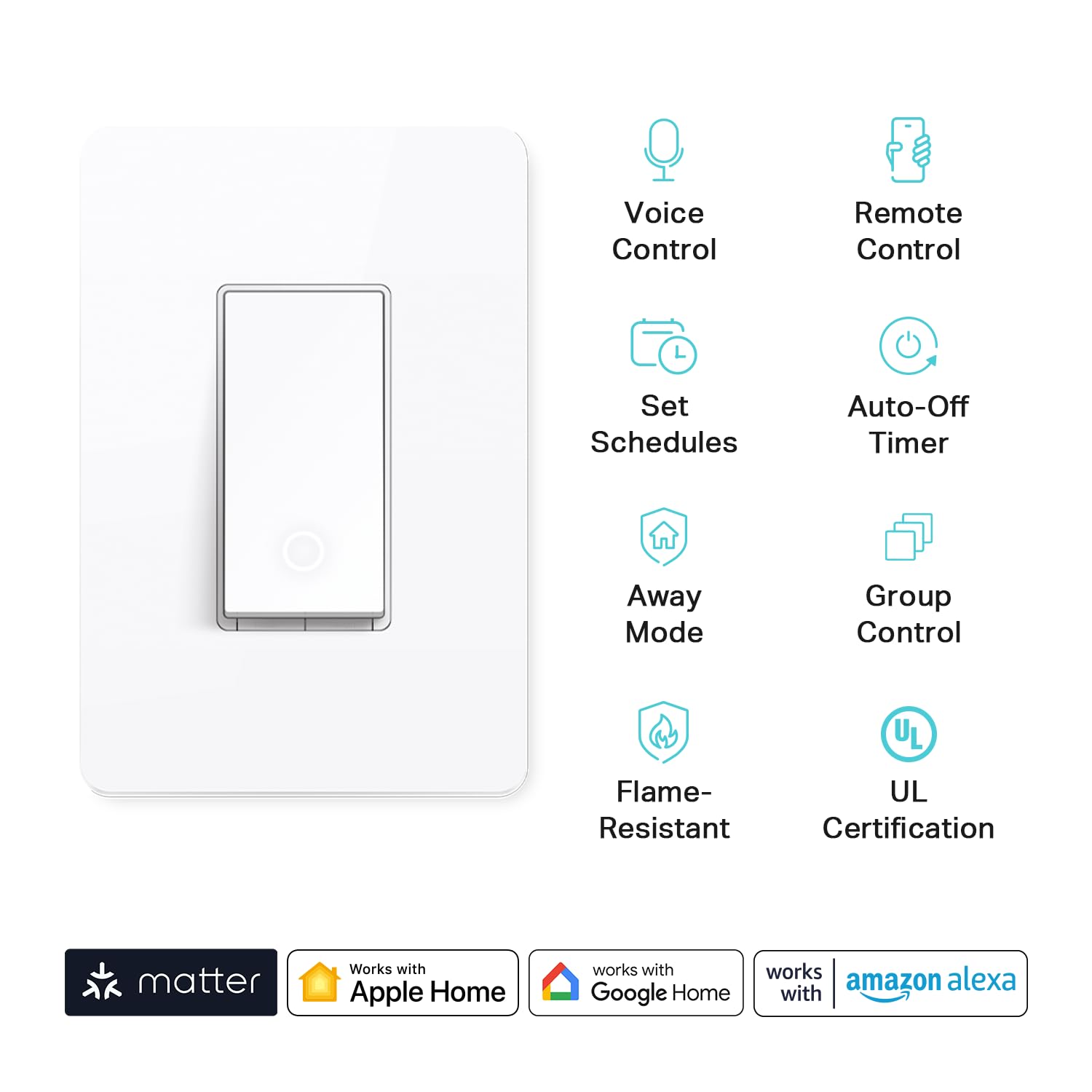 Kasa Matter Smart Light Switch: Voice Control w/Siri, Alexa & Google Assistant, UL Certified, Timer & Schedule, Easy Guided Install, Neutral Wire Required, Single Pole, 2.4GHz Wi-Fi, 3-Pack - Image 2