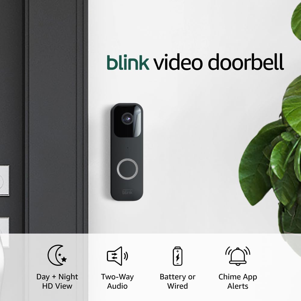 Blink Video Doorbell (newest model) + Sync Module 2 | Two-year battery life, Two-way audio, HD video, motion and chime app alerts and Alexa enabled — wired or wire-free (Black)