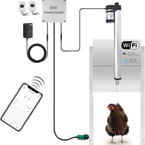 JVR Automatic Chicken Coop Smart Door Compatible with Alexa, Google Assistant, Home Assistant, Tuya - WiFi Electric Opener, Auto Sunrise/Sunset Dusk to Dawn Doors, Chicken Coop Accessories