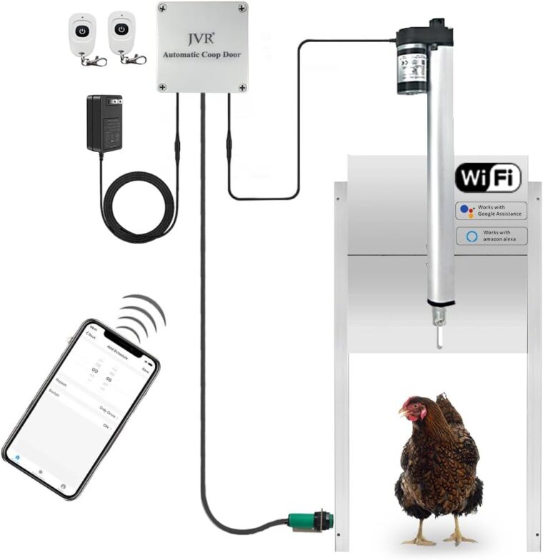 JVR Automatic Chicken Coop Smart Door Compatible with Alexa, Google Assistant, Home Assistant, Tuya - WiFi Electric Opener, Auto Sunrise/Sunset Dusk to Dawn Doors, Chicken Coop Accessories