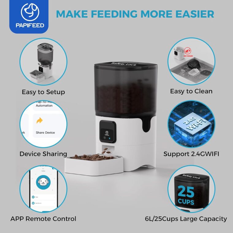 Smart Automatic Cat Feeders: WiFi Pet Feeder with APP Control for Remote Feeding, Detachable for Easy Clean, Automatic Cat Food Dispenser with Alexa,1-30 Meals Per Day for Dog (6L/25Cup) - Image 6