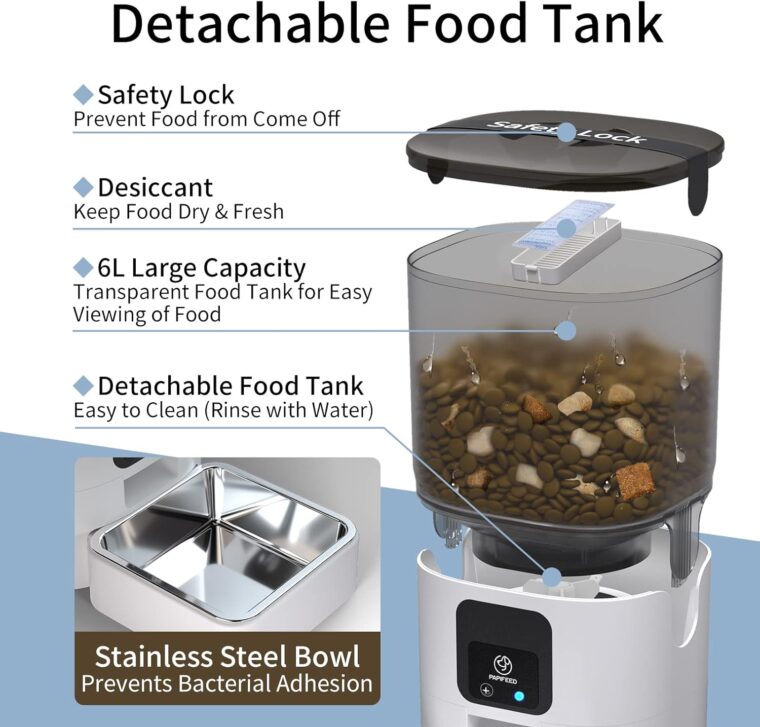Smart Automatic Cat Feeders: WiFi Pet Feeder with APP Control for Remote Feeding, Detachable for Easy Clean, Automatic Cat Food Dispenser with Alexa,1-30 Meals Per Day for Dog (6L/25Cup) - Image 7