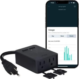Wyze Plug Outdoor, Dual Outlets Energy Monitoring, IP64, 2.4GHz WiFi Smart Plug, Works with Alexa, Google Assistant, IFTTT, No Hub Required, Black