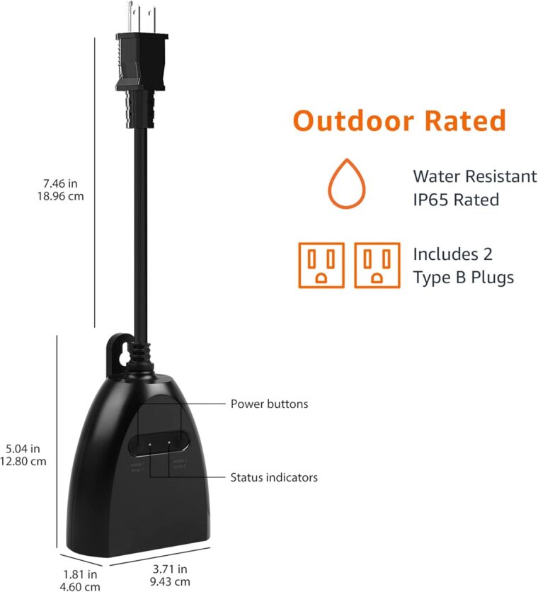 Amazon Basics Outdoor Smart Plug with 2 Individually Controlled Outlets, Works with Alexa Only, 2.4 GHz Wi-Fi, No Hub Required, Black - Image 6