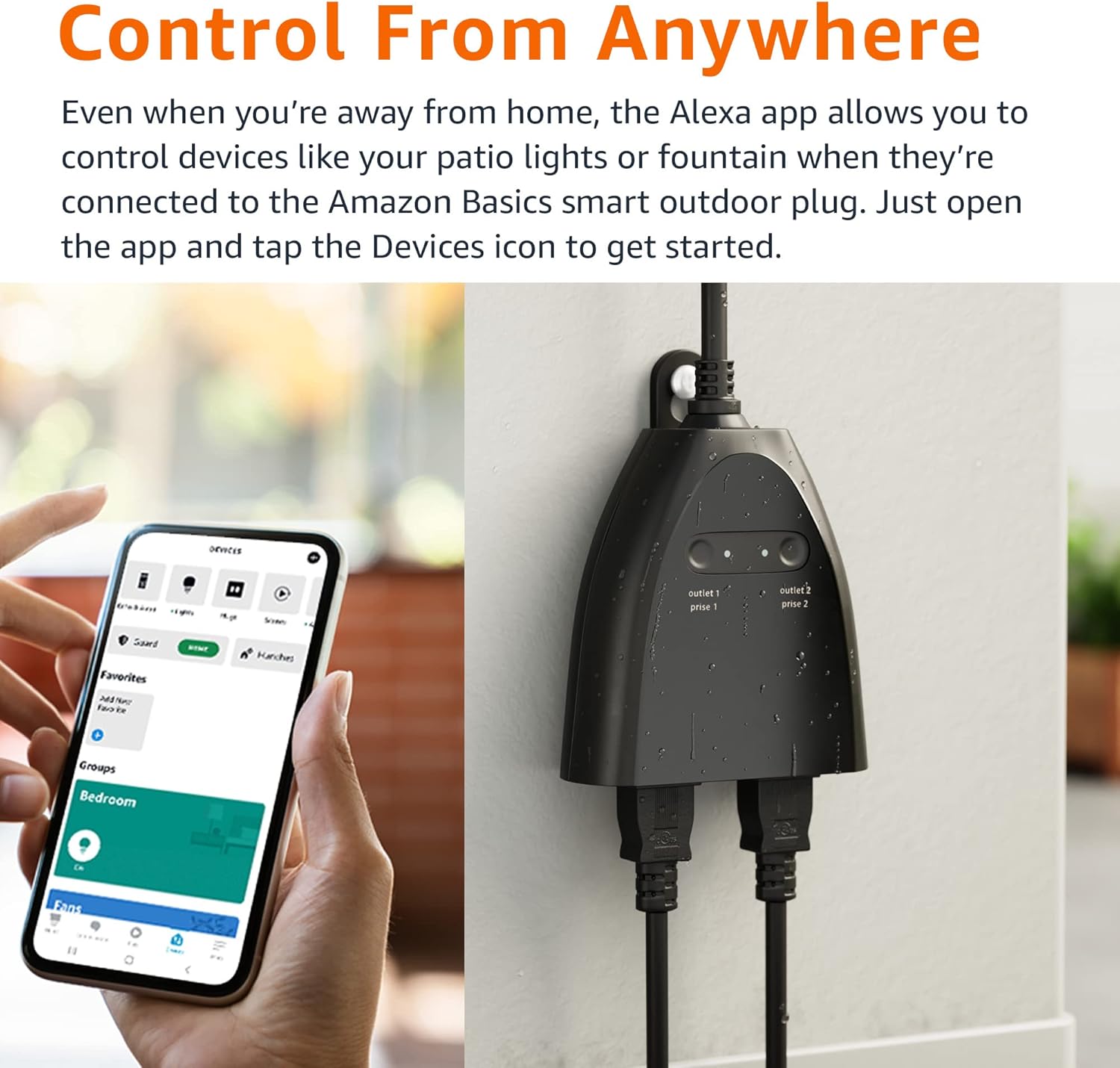 Amazon Basics Outdoor Smart Plug with 2 Individually Controlled Outlets, Works with Alexa Only, 2.4 GHz Wi-Fi, No Hub Required, Black - Image 3