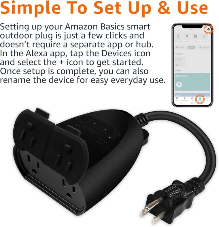 Amazon Basics Outdoor Smart Plug with 2 Individually Controlled Outlets, Works with Alexa Only, 2.4 GHz Wi-Fi, No Hub Required, Black - Image 2