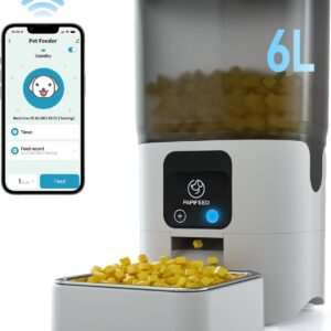 Smart Automatic Cat Feeders: WiFi Pet Feeder with APP Control for Remote Feeding, Detachable for Easy Clean, Automatic Cat Food Dispenser with Alexa,1-30 Meals Per Day for Dog (6L/25Cup)