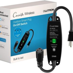 Lutron Outdoor Smart Plug For Caseta Smart Lighting, for Summer Lights, Patio Lights, Backyard Lights, Outdoor Lights, and Motors, 15A LED Fixtures & 1/2 HP Motors, PD-15OUT-BL, Black​