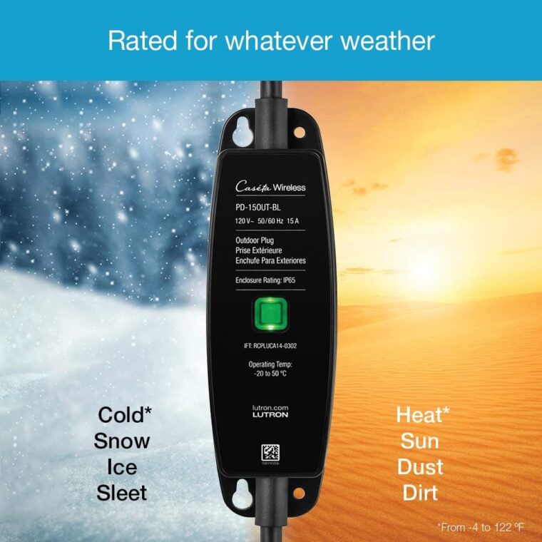 Lutron Outdoor Smart Plug For Caseta Smart Lighting, for Summer Lights, Patio Lights, Backyard Lights, Outdoor Lights, and Motors, 15A LED Fixtures & 1/2 HP Motors, PD-15OUT-BL, Black​ - Image 8