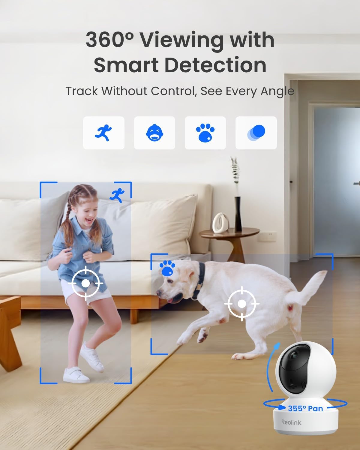 REOLINK E1 Pro 3K PT Wi-Fi Indoor Camera for Baby & Pet Monitoring, Auto Tracking, 5MP Night Vision Enhanced by F1.6 Aperture, Person/Pet/Baby Crying Detection, 2.4/5GHz Wi-Fi, Two-Way Audio - Image 5