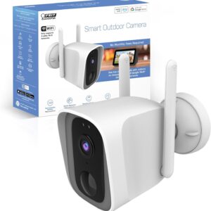 Feit Electric Smart Security Camera, 2.4GHz WiFi Smart Home Camera with Motion Detection, Night Vision, 2-Way Audio, 1080p HD Battery Powered, White, CAM/WM/WiFi/BAT