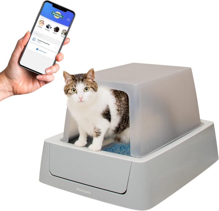 PetSafe ScoopFree Crystal Smart Front-Entry Self-Cleaning Cat Litter Box - WiFi (2.4 GHz) & App Enabled - Hands-Free Cleanup - Less Tracking, Superior Odor Control - Includes Disposable Tray and Hood