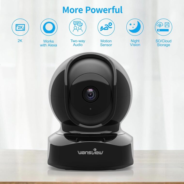 Wansview Security Camera Indoor, 360 Degree WiFi Home Security Cameras for Pet/Dog/Nanny, 2 Way Audio Night Vision, Works with Alexa, with TF Card Slot and Cloud, 2.4Ghz, Q5 (Black, 3MP) - Image 2