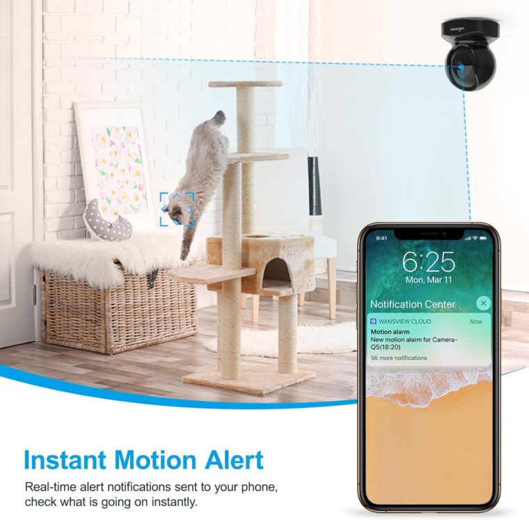 Wansview Security Camera Indoor, 360 Degree WiFi Home Security Cameras for Pet/Dog/Nanny, 2 Way Audio Night Vision, Works with Alexa, with TF Card Slot and Cloud, 2.4Ghz, Q5 (Black, 3MP) - Image 7