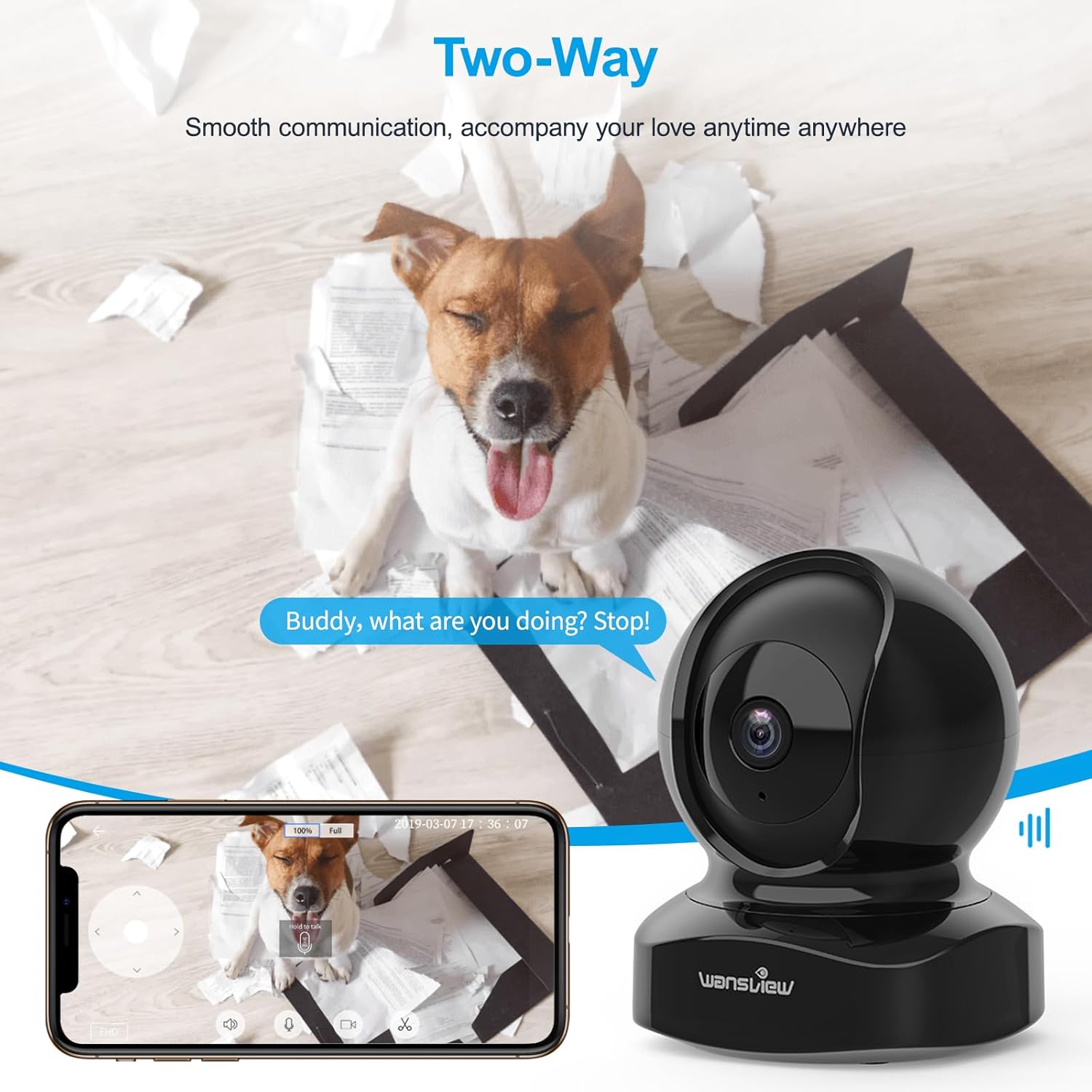 Wansview Security Camera Indoor, 360 Degree WiFi Home Security Cameras for Pet/Dog/Nanny, 2 Way Audio Night Vision, Works with Alexa, with TF Card Slot and Cloud, 2.4Ghz, Q5 (Black, 3MP) - Image 4