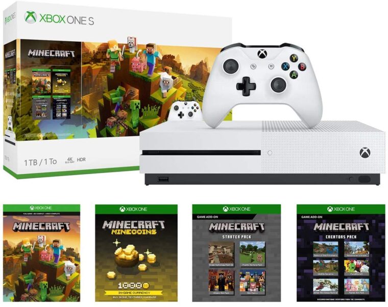 Microsoft Xbox One S 1TB Console Minecraft Creators Bundle: 1TB Console, Wireless Controller, Minecraft Game, Starter Pack, Creators Pack, 1000 Minecoins, Deluxe Bundle