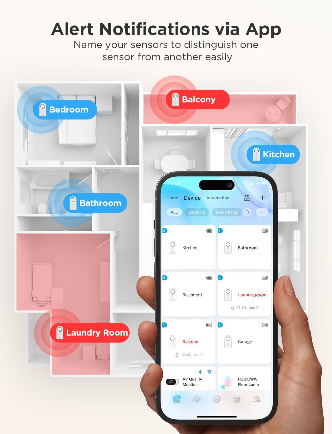Govee WiFi Water Sensor 1 Pack, Smart Water Leak Detector, 100dB Adjustable Alarm Suit for Home and Basement, Water Leak Alert with Email & APP Push (Only Support 2.4G Wi-Fi) - Image 4